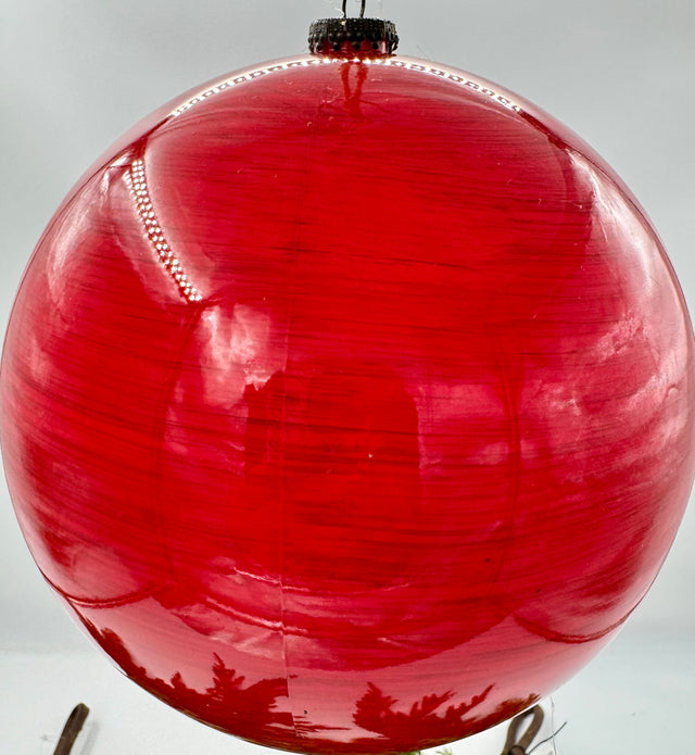 8" Red Wood Grain Ball Ornament Shatterproof