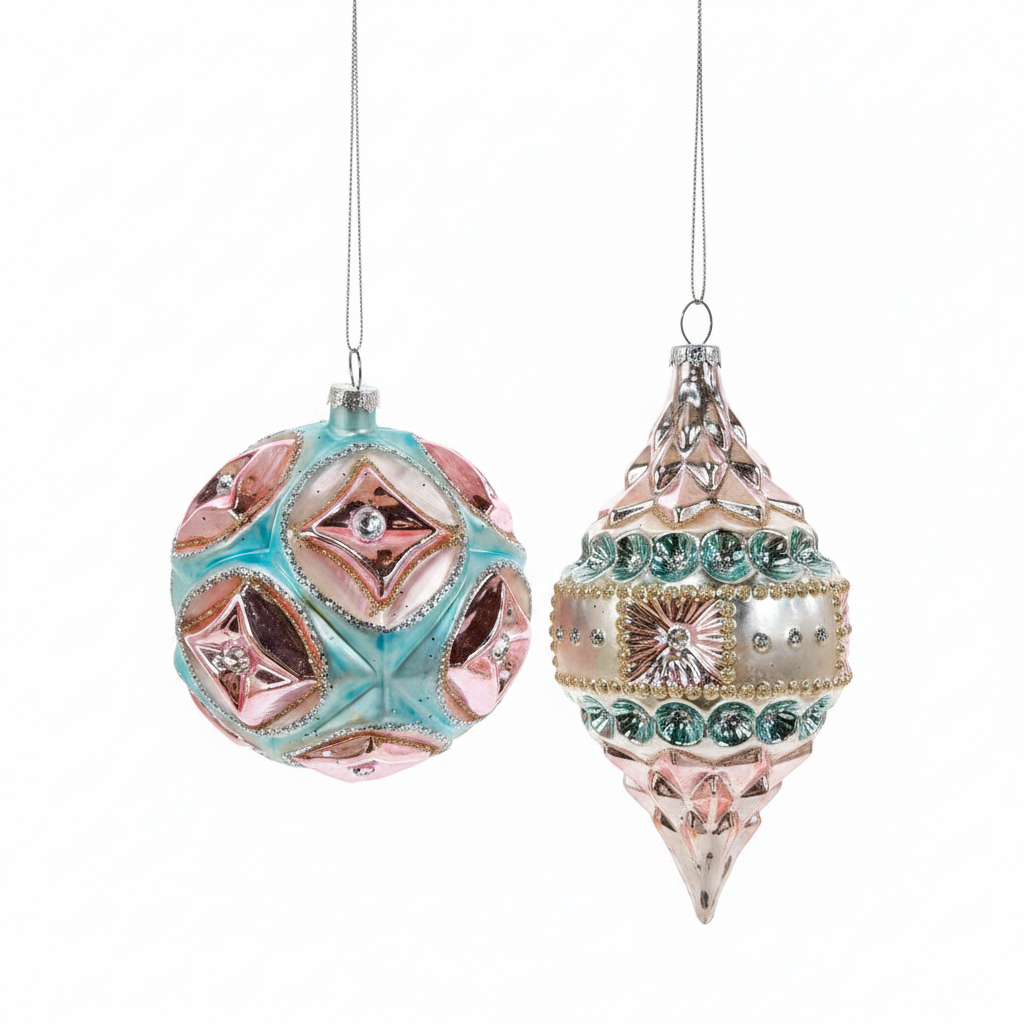 4” Glass Parisian Ball or 6” Finial Ornament
