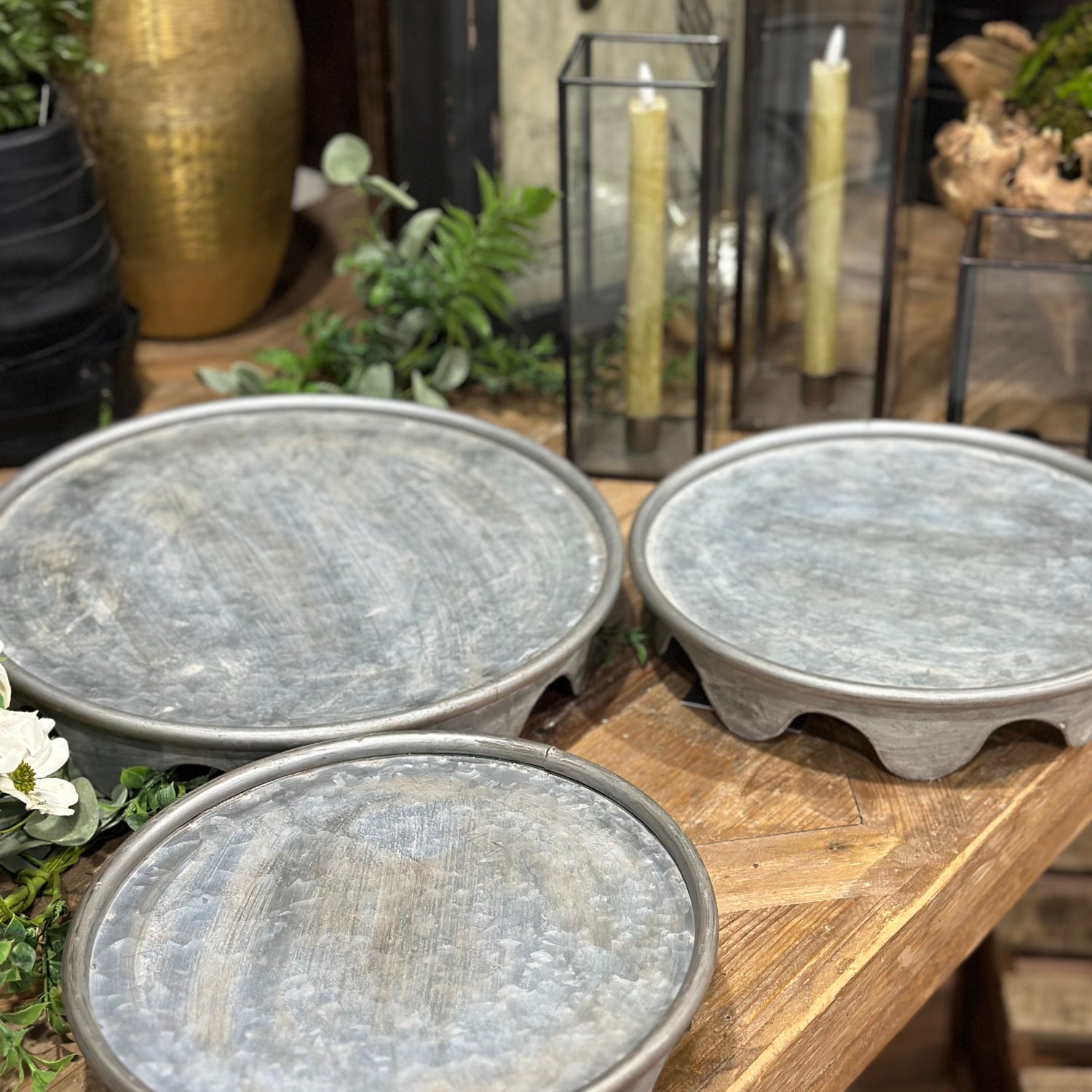 14”-11”-10” Aged Metal Display Platforms Set of 3