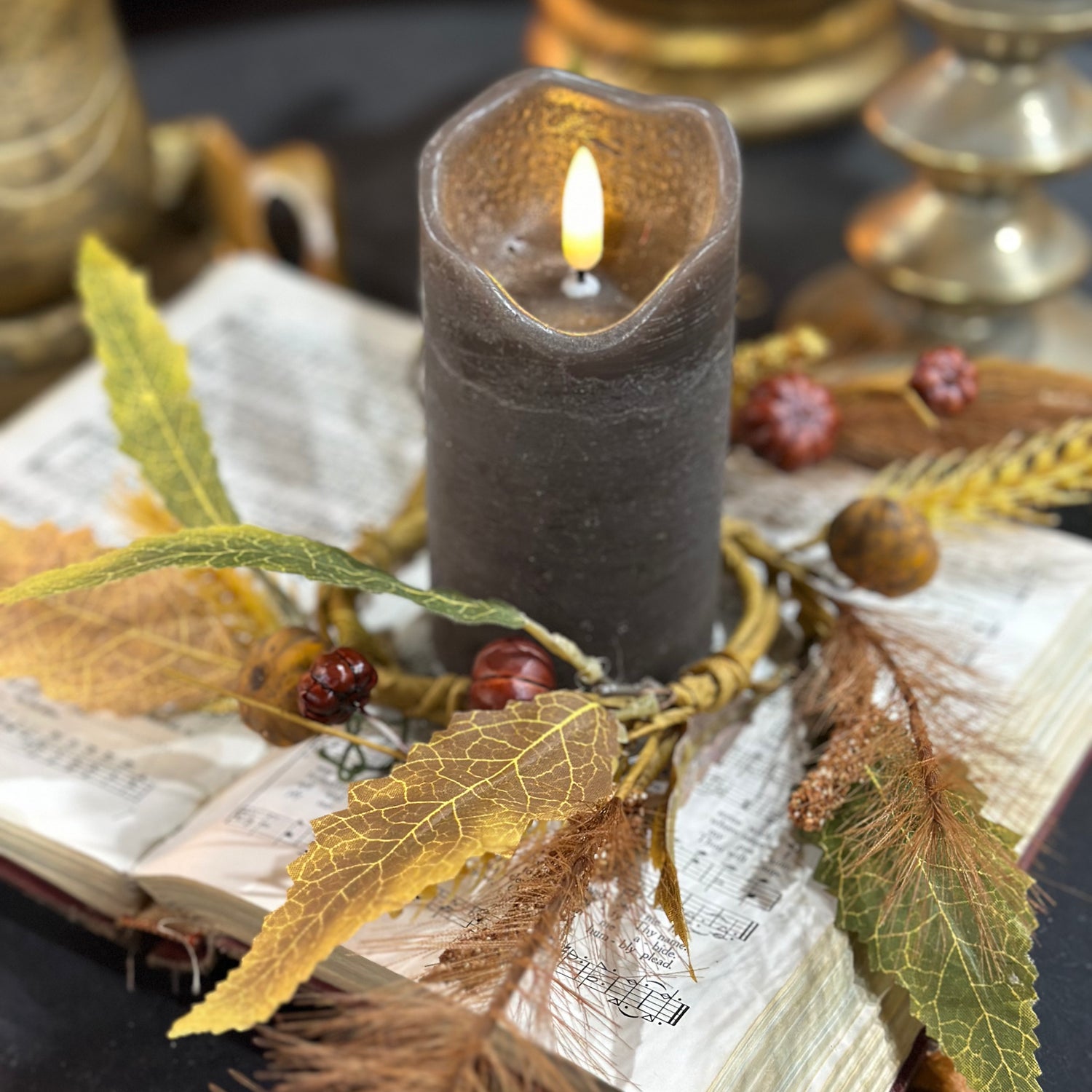 13" Mix Fall Foliage Candle Ring