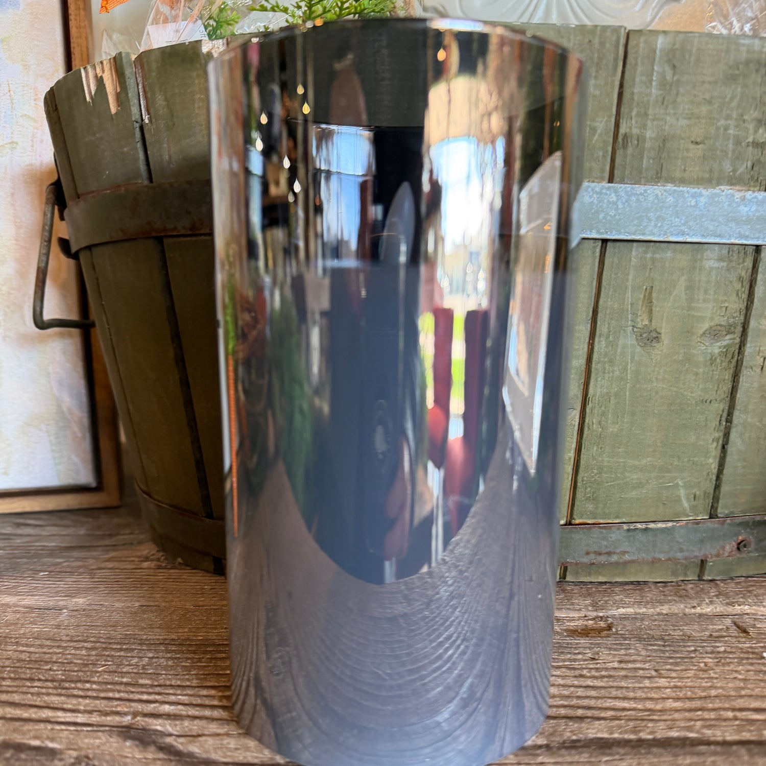 5.9"/6.9" Glass LED Wick Candle | Gray Glass with White Candle (Multiple Sizes)