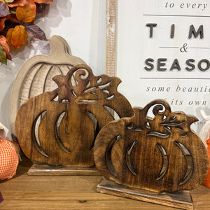 14.25"/10.75" Wooden Pumpkin Set/2
