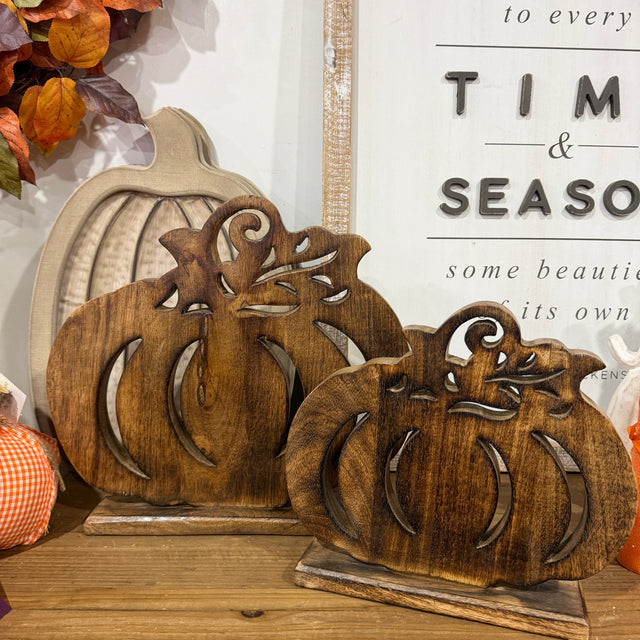 14.25"/10.75" Wooden Pumpkin Set/2