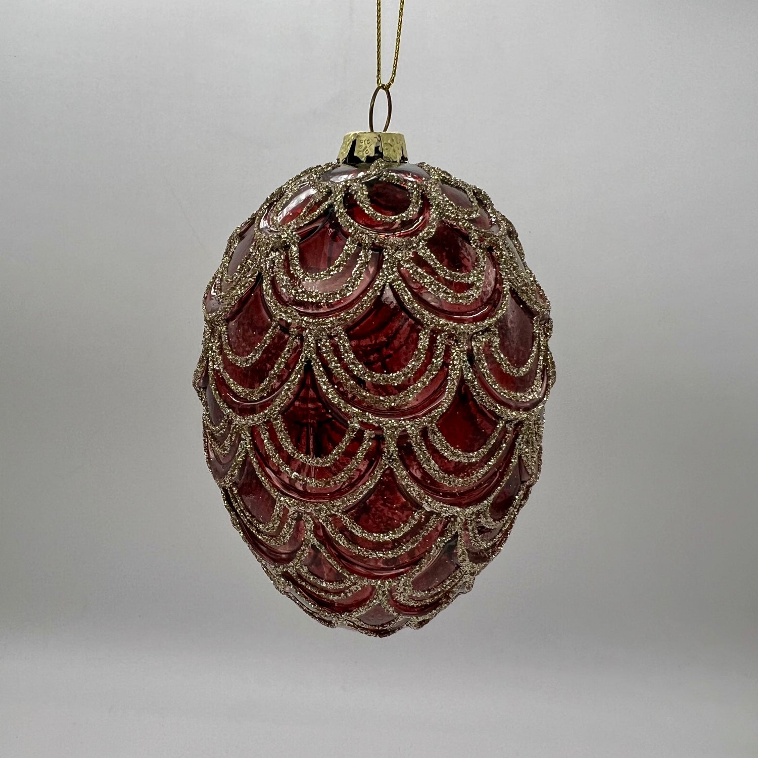 4.5" Burgundy Glass with Glitter Etch Egg Ornament