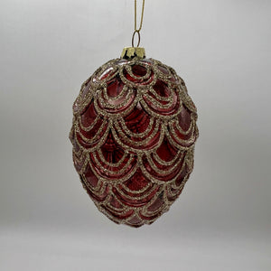 4.5" Burgundy Glass with Glitter Etch Egg Ornament