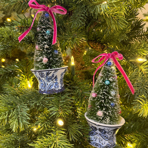 6" Bottle Brush Tree in Chinoiserie Urn Ornament | Two Styles Available(Sold Individually)
