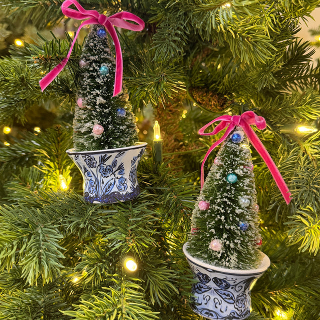 6" Bottle Brush Tree in Chinoiserie Urn Ornament | Two Styles Available(Sold Individually)