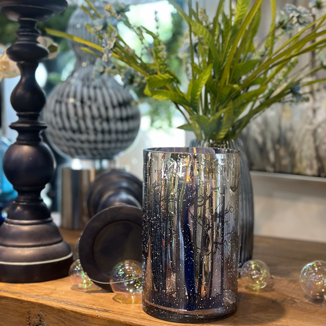 8" Hurricane Glass, Snow Finish Laser Forest