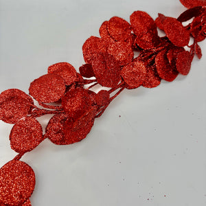 30" Red Glitter Lunaria Leaf Spray