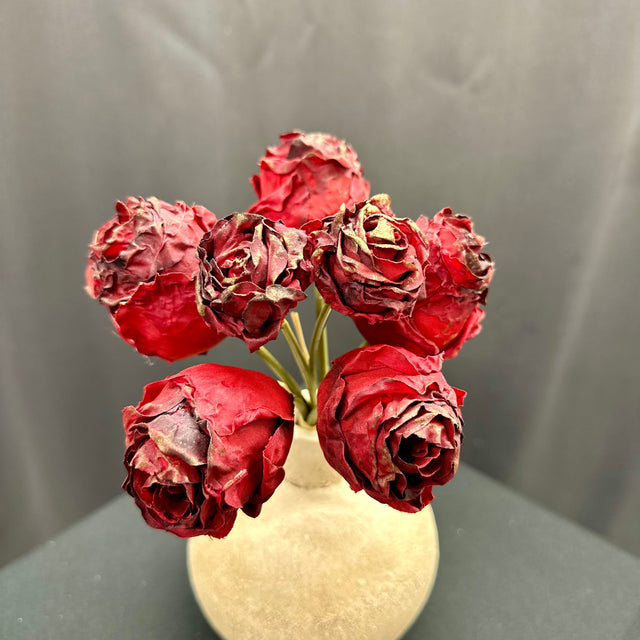 9" Dark Red Faux Dried Gilded Rose Bundle