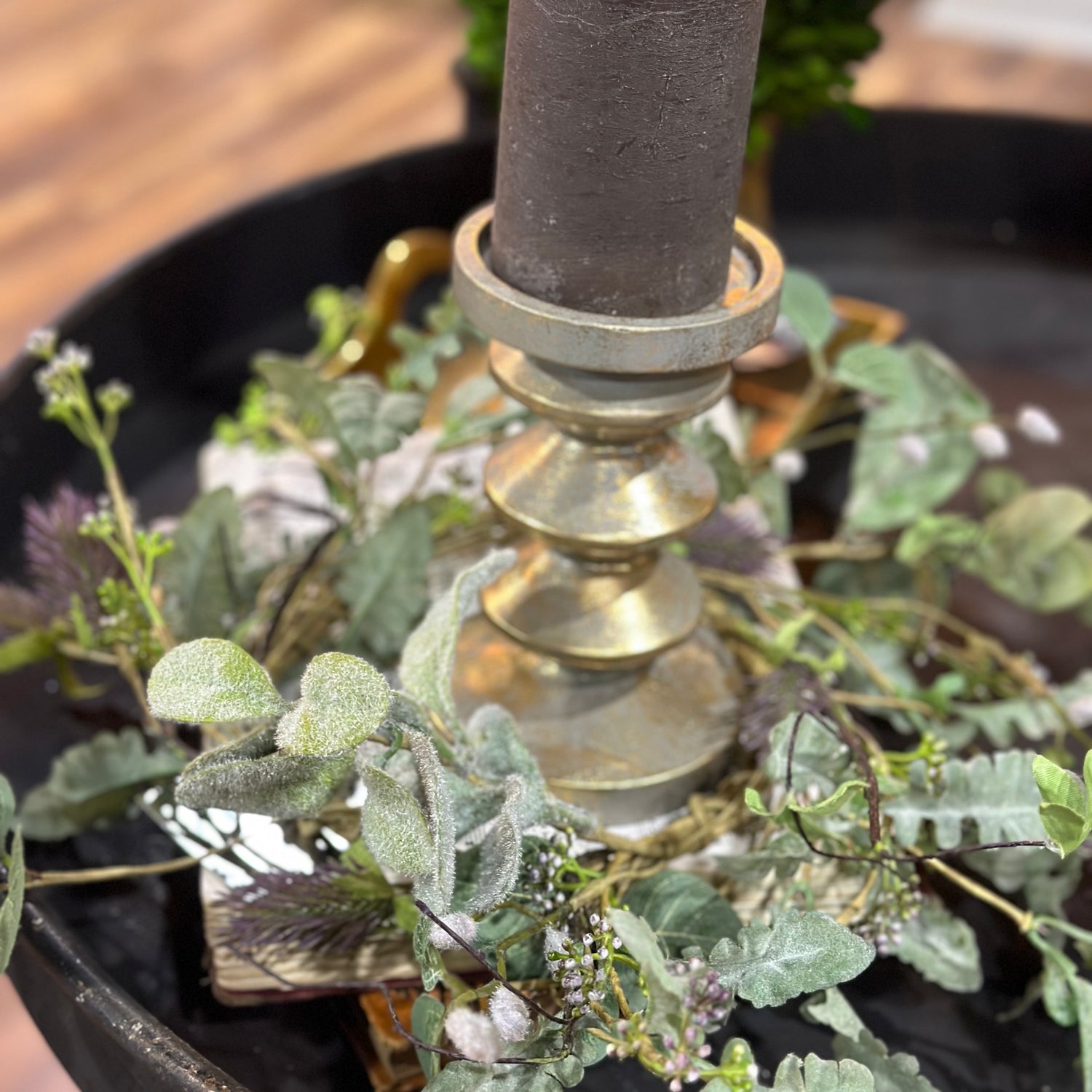 14" Lambs Ear, Willow Thistle, Small Wreath/Candle Ring