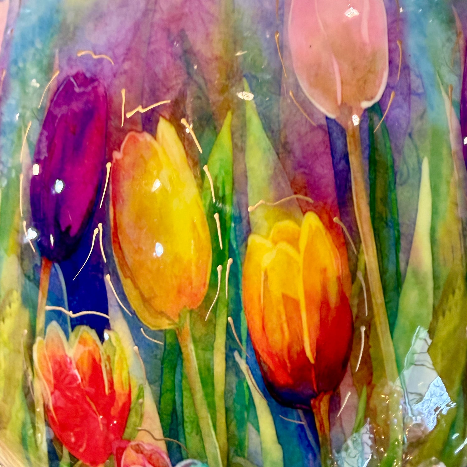 15"HX13"W Oval Metal Vase W/Tulips