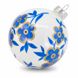 4.5" Flowering Chinoiserie Ball Ornament - Blue White Gold
