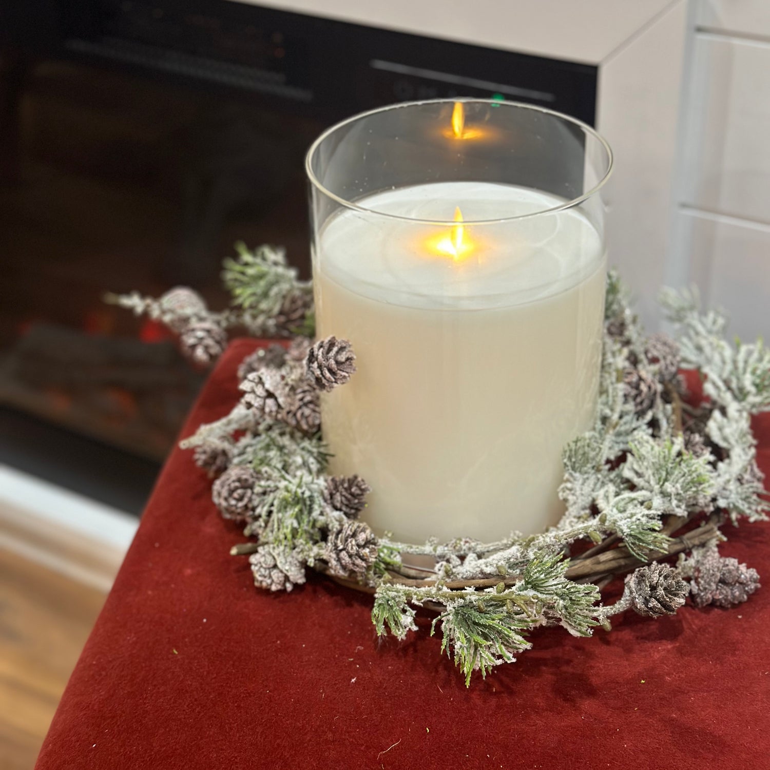 14" Snowy Pine Small Wreath/Candle Ring