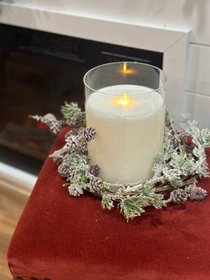 14" Snowy Pine Small Wreath/Candle Ring