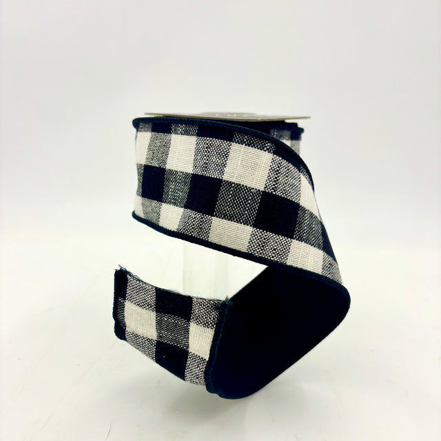 2.5" x 5YDS Black & White Cotton Checks Ribbon | Double Sided Taffeta