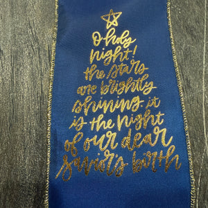 4" x 10 Yards Navy Blue & Gold Taffeta "Oh Holy Night" Ribbon
