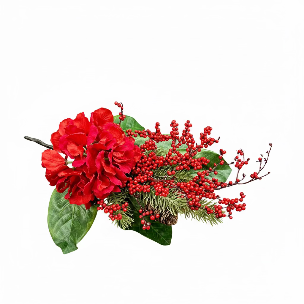 18" Hydrangea and Magnolia Leaf Berry Spray