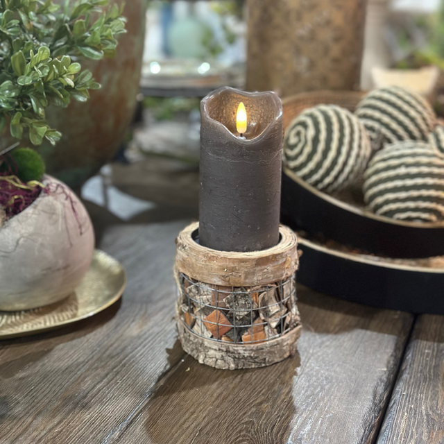 4" Wired Birch Candle Holder