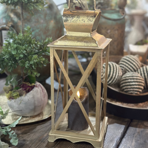14" Metal Lantern Gold