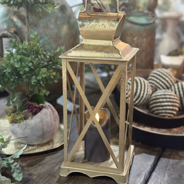 14" Metal Lantern Gold