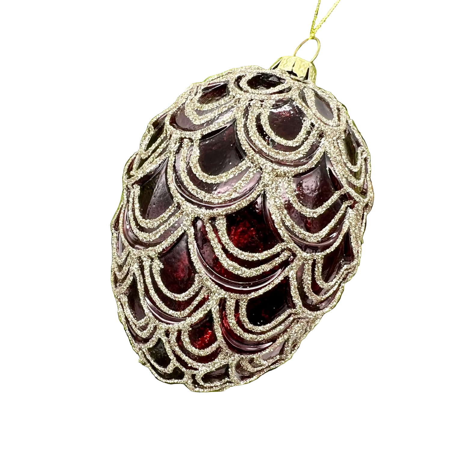 4.5" Burgundy Glass with Glitter Etch Egg Ornament