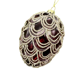 4.5" Burgundy Glass with Glitter Etch Egg Ornament