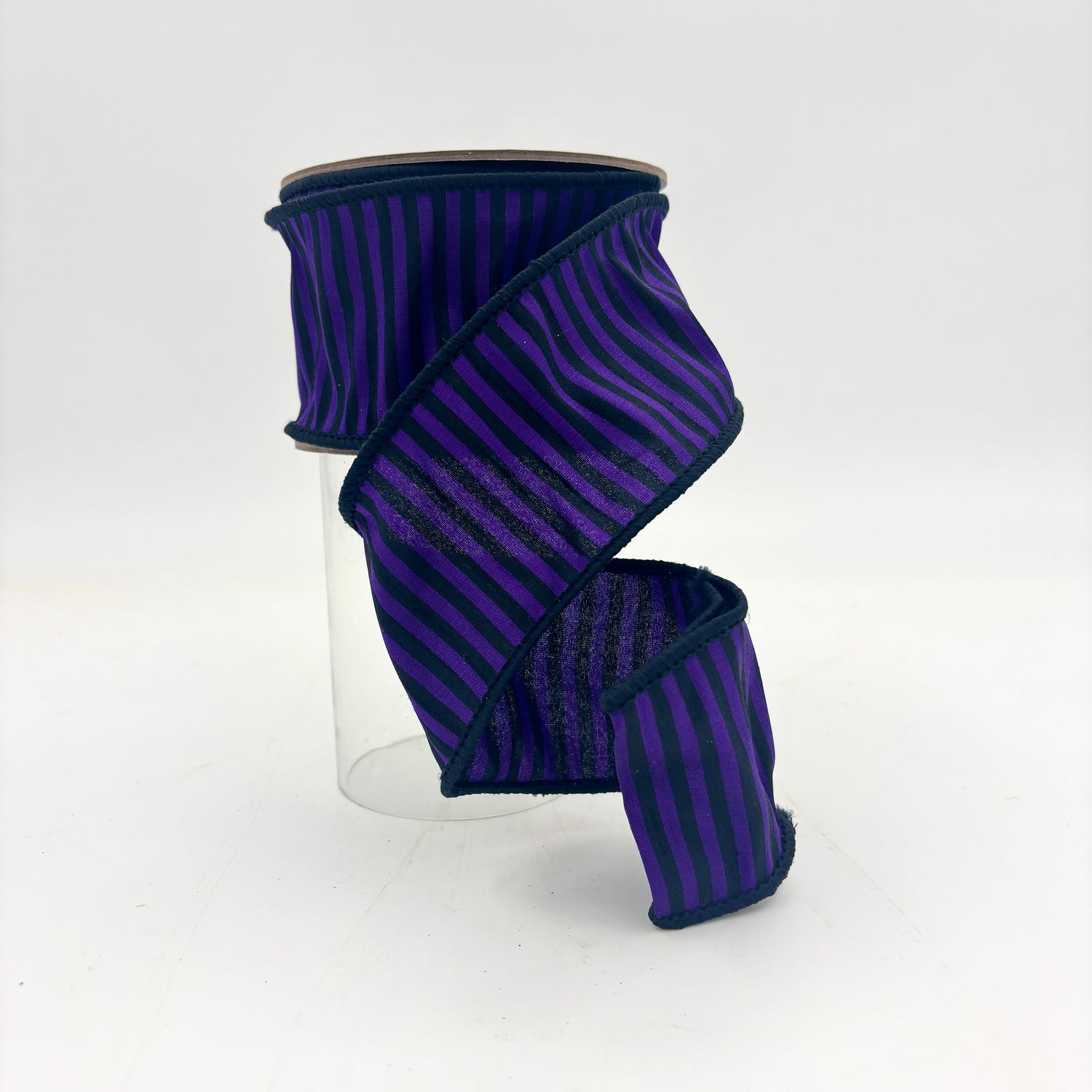 2.5" x 10 YDS Dupion Halloween Striped Purple/Black Ribbon