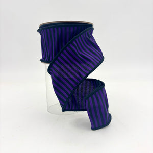 2.5" x 10 YDS Dupion Halloween Striped Purple/Black Ribbon