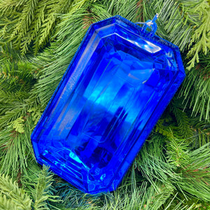8" Blue Rectangle Jewel Glitter Ornament