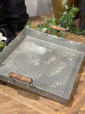 13” Metal Tray with Wooden Handle
