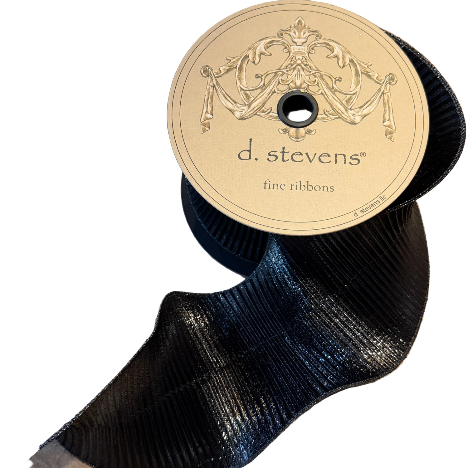 5 inch x 10 yards Black Fluted Lamé Ribbon