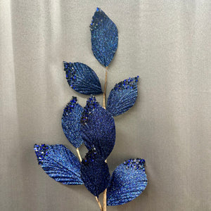 26" Blue Glitter/Sequin Tip Beach Leaf Spray
