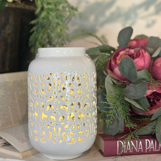 7.5" LED Celtic Knot Ceramic Lantern