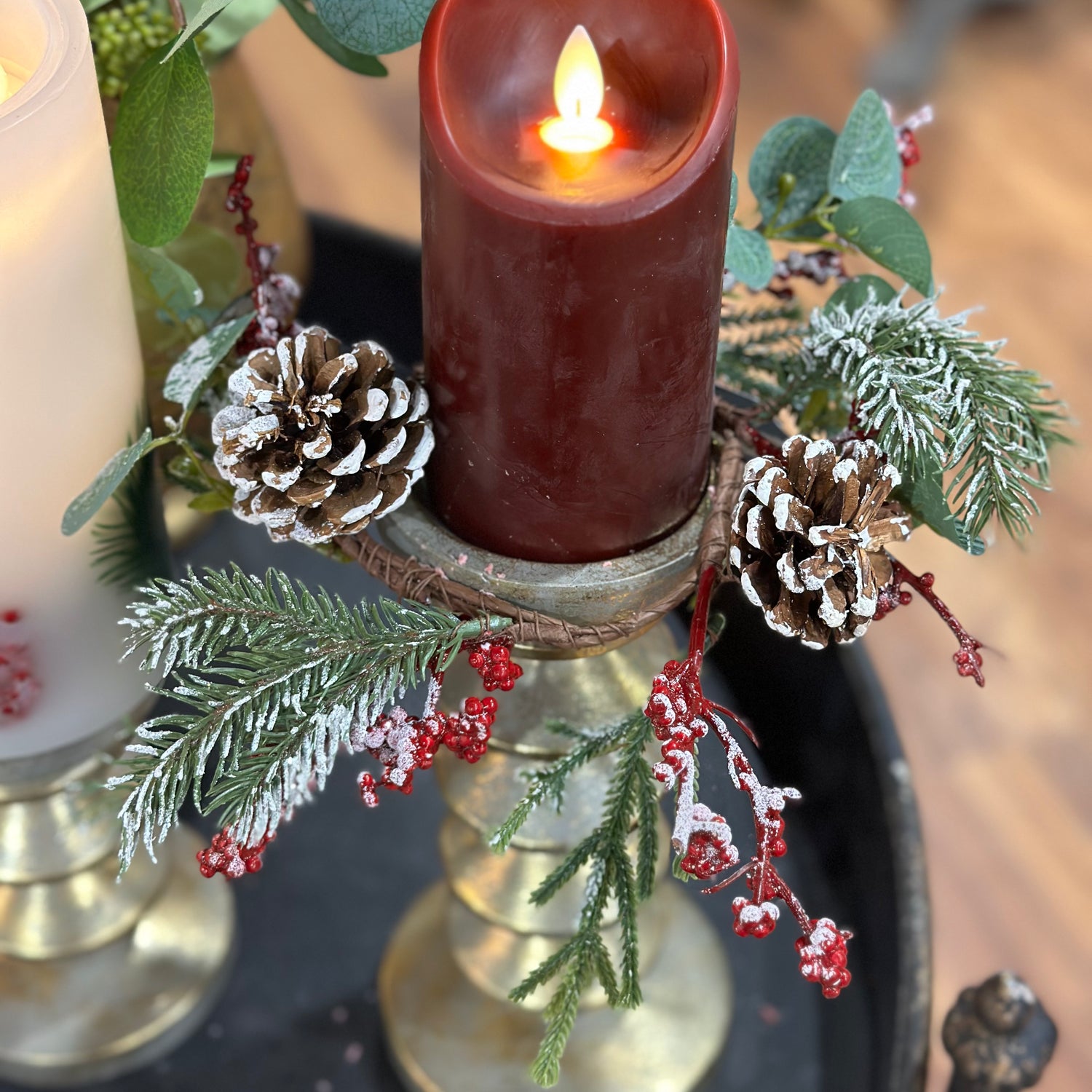10" Pinecone and Berry Candle Ring
