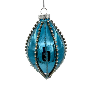 4.5" Navy with Jewel Mercury Ornament with Diamond