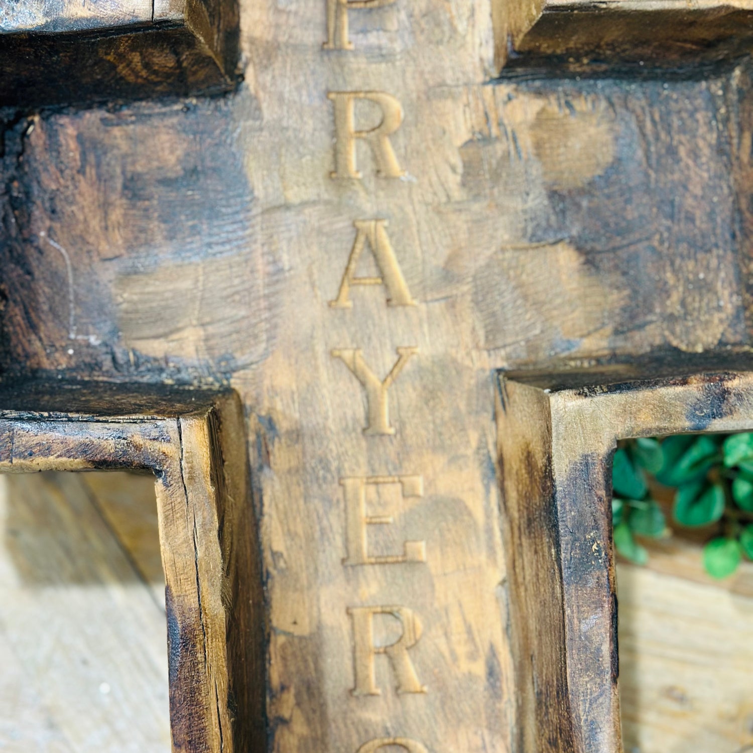 17.75" Large Wood Cross Bowl Engraved Prayers