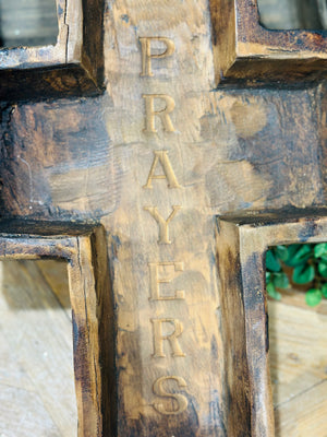 17.75" Large Wood Cross Bowl Engraved Prayers