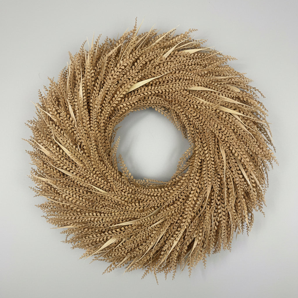 28" UV Treated Beige Deluxe Bead Grass Wreath