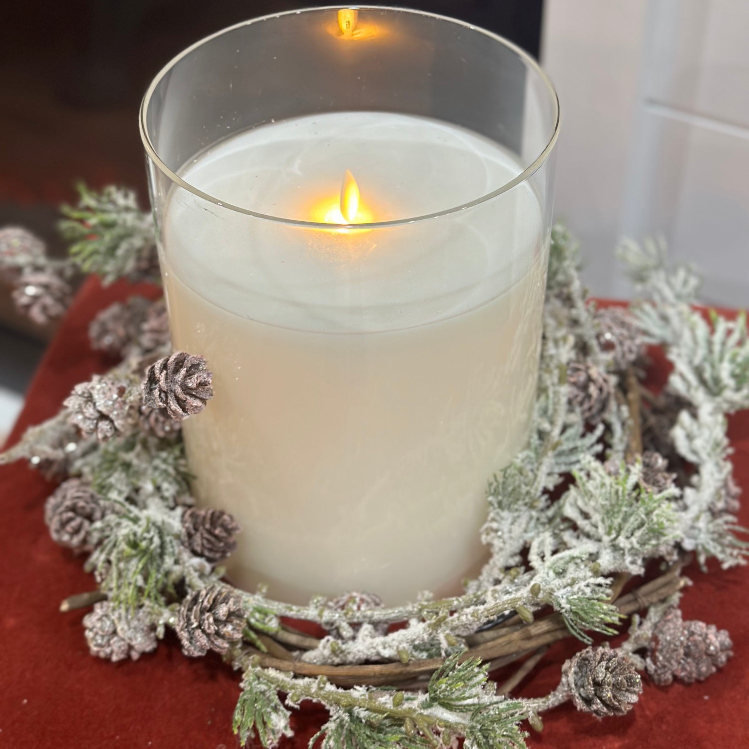 14" Snowy Pine Small Wreath/Candle Ring