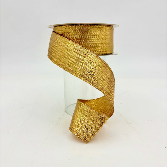 1.5" x 25 YDS Shiny Gold Metallic Woven Glimmer Wired Ribbon