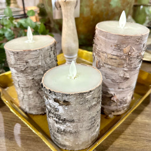 LED Brown Birch Pillar Candle Set of 3 | 4"/ 5"/6"