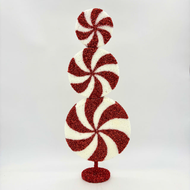 26" Red|White Tinsel Glitter Foam Peppermint Stack