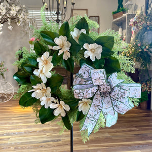 24" Magnolia Manor Wreath with Designer Bow
