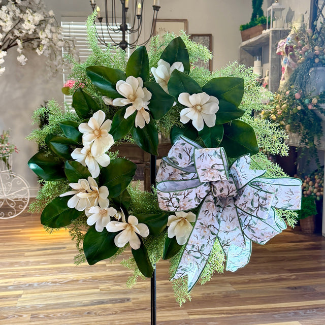 24" Magnolia Manor Wreath with Designer Bow