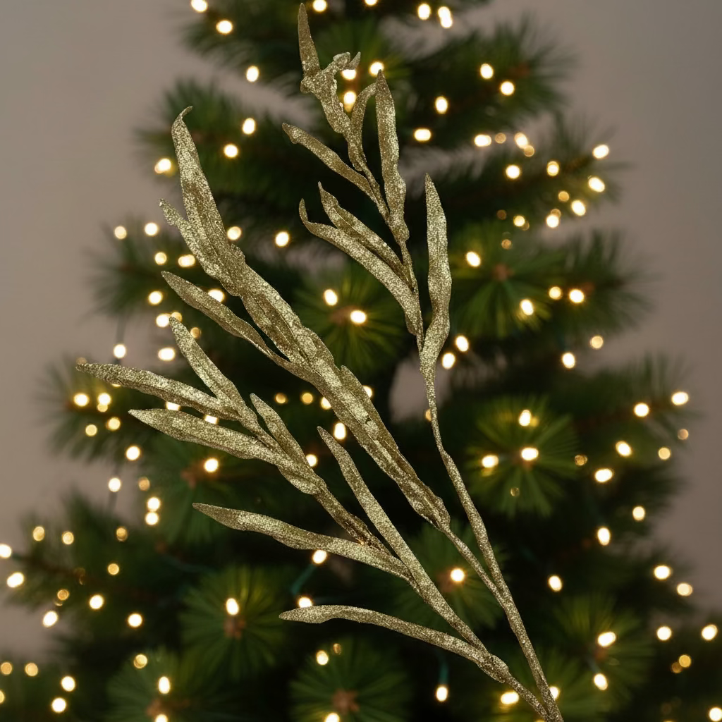 28" Champagne Glitter/Sequin Blade Grass Spray
