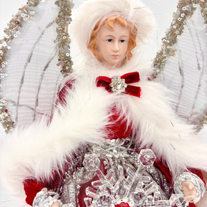 16" Red | Silver | White |Fabric | Jewel Medallion | Angel Tree Top