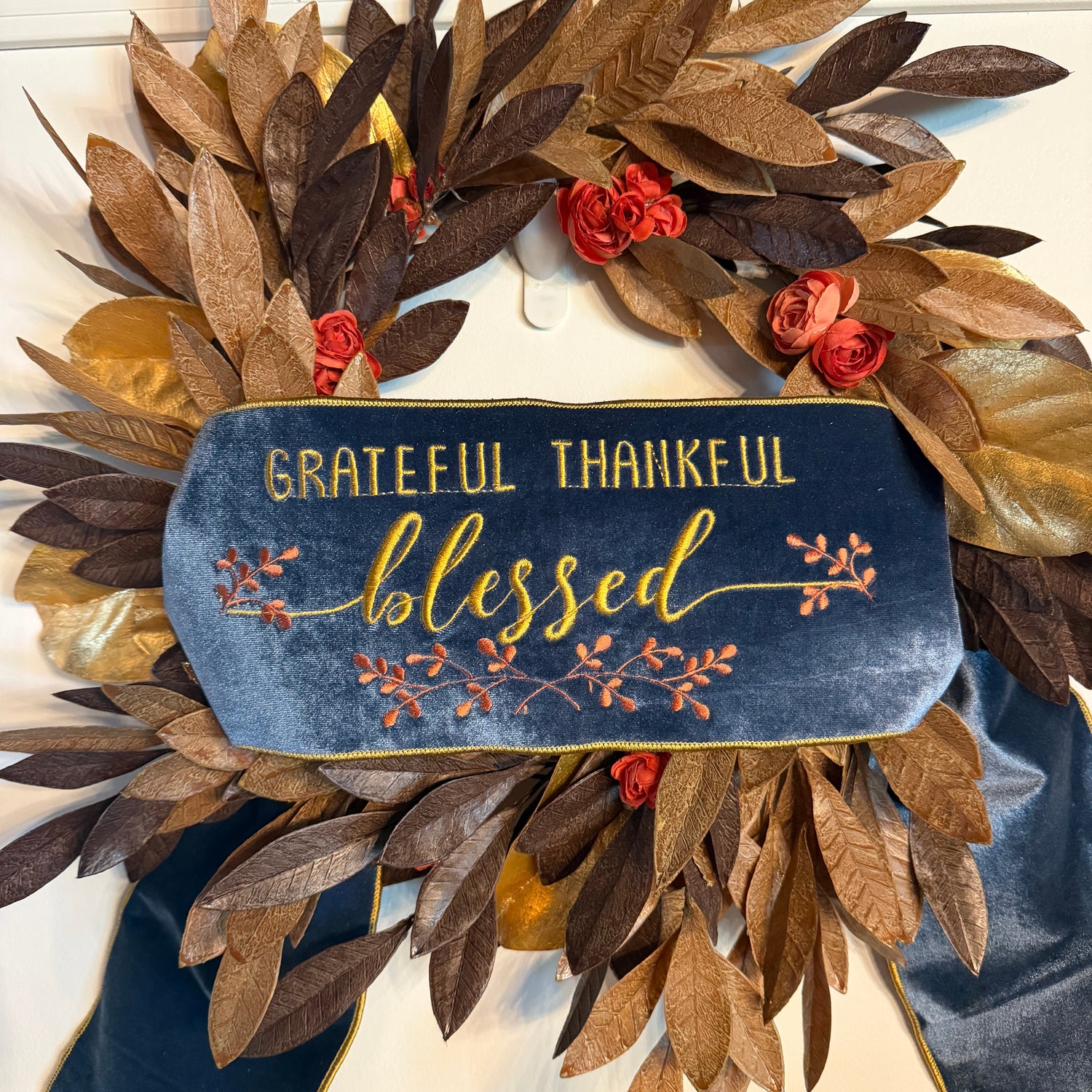6" x 56" Velvet Embroidered "Grateful Thankful Blessed" Banner