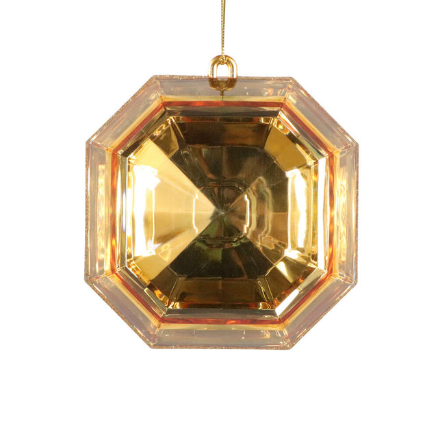 6" Gold Square Jewel Glitter Ornament. Features gold glitter around the edge