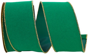Green/Gold Velvet Outdoor Wired Edge Ribbon, 2-1/2" 10 Yards